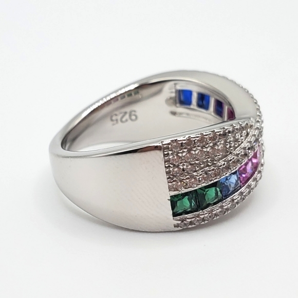 Princess Cut Multicolor Rainbow 925 Sterling Silver Multicolor CZ Twist Ring! - Picture 5 of 8